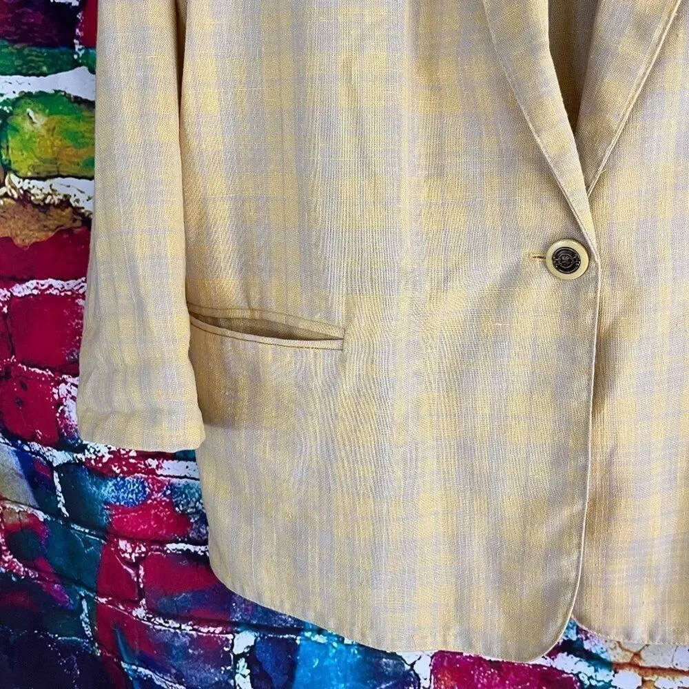 Vintage Bobbie Brooks Yellow Plaid Boxy Blazer Jacket Size Large 16/18